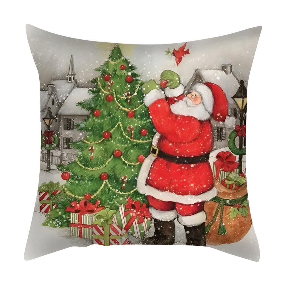 Weihnachtliche Kissenhülle aus Polyester und Leinen
