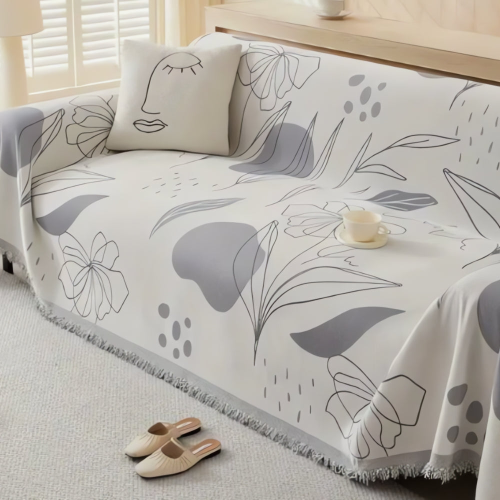 Wendbare Chenille-Sofadecke mit Blumenmuster und Quasten