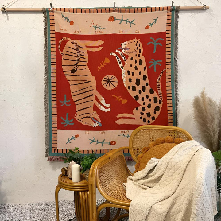 Wendbare Leopardendecke mit Quasten 130 x 160 cm