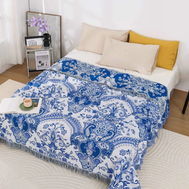 Baumwolldecke mit Paisley-Muster und Quasten