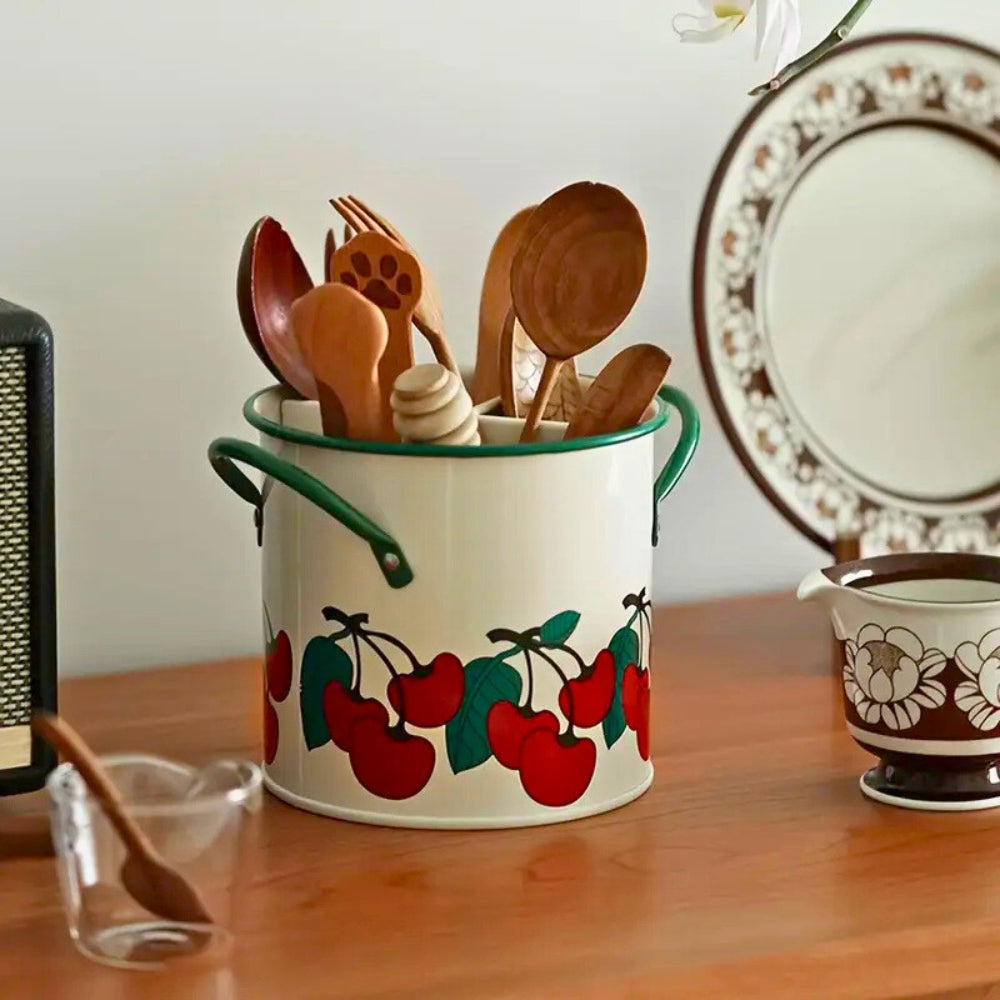 Besteckkorb mit Trennfachdeckel, Retro-Muster
