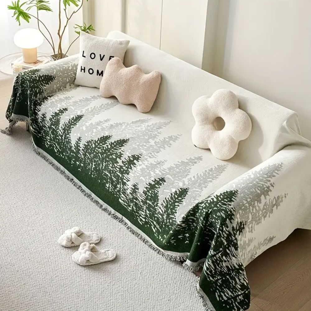 Sofaüberwurf aus Chenille mit schimmerndem Waldmotiv