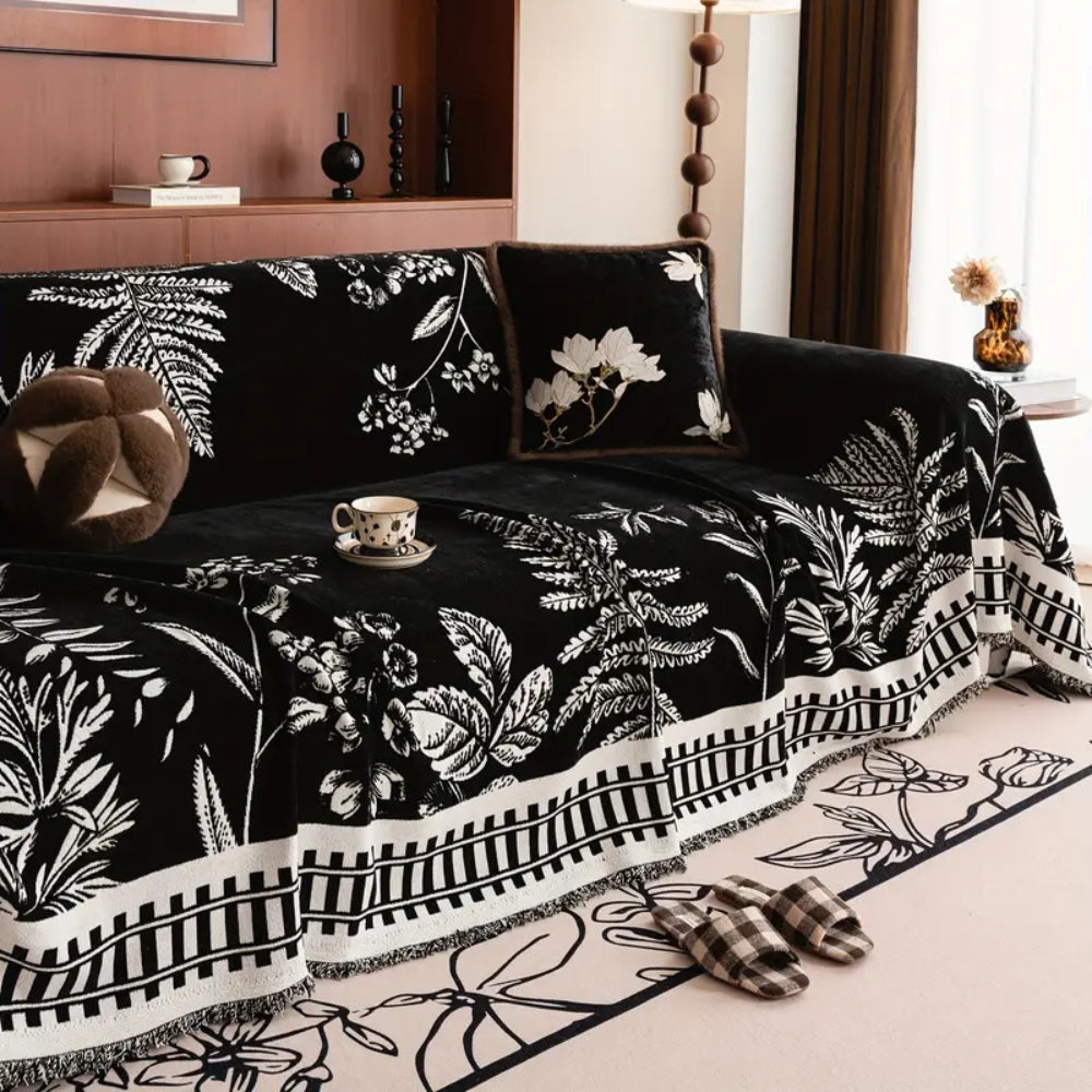 Sofaüberwurf aus Chenille mit botanischem Blumenmuster