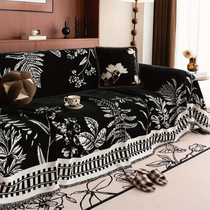 Sofaüberwurf aus Chenille mit botanischem Blumenmuster