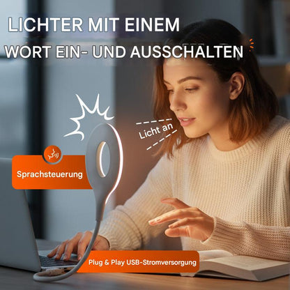 Sprachgesteuerte USB LED Lampe – High-Tech Schreibtischlampe mit Ringlicht & flexiblem Arm