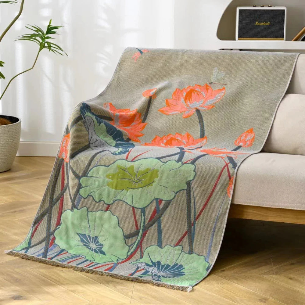 Baumwoll-Badetuch mit Lotusmotiv 80 x 160 cm