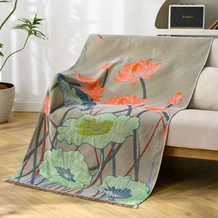 Baumwoll-Badetuch mit Lotusmotiv 80 x 160 cm