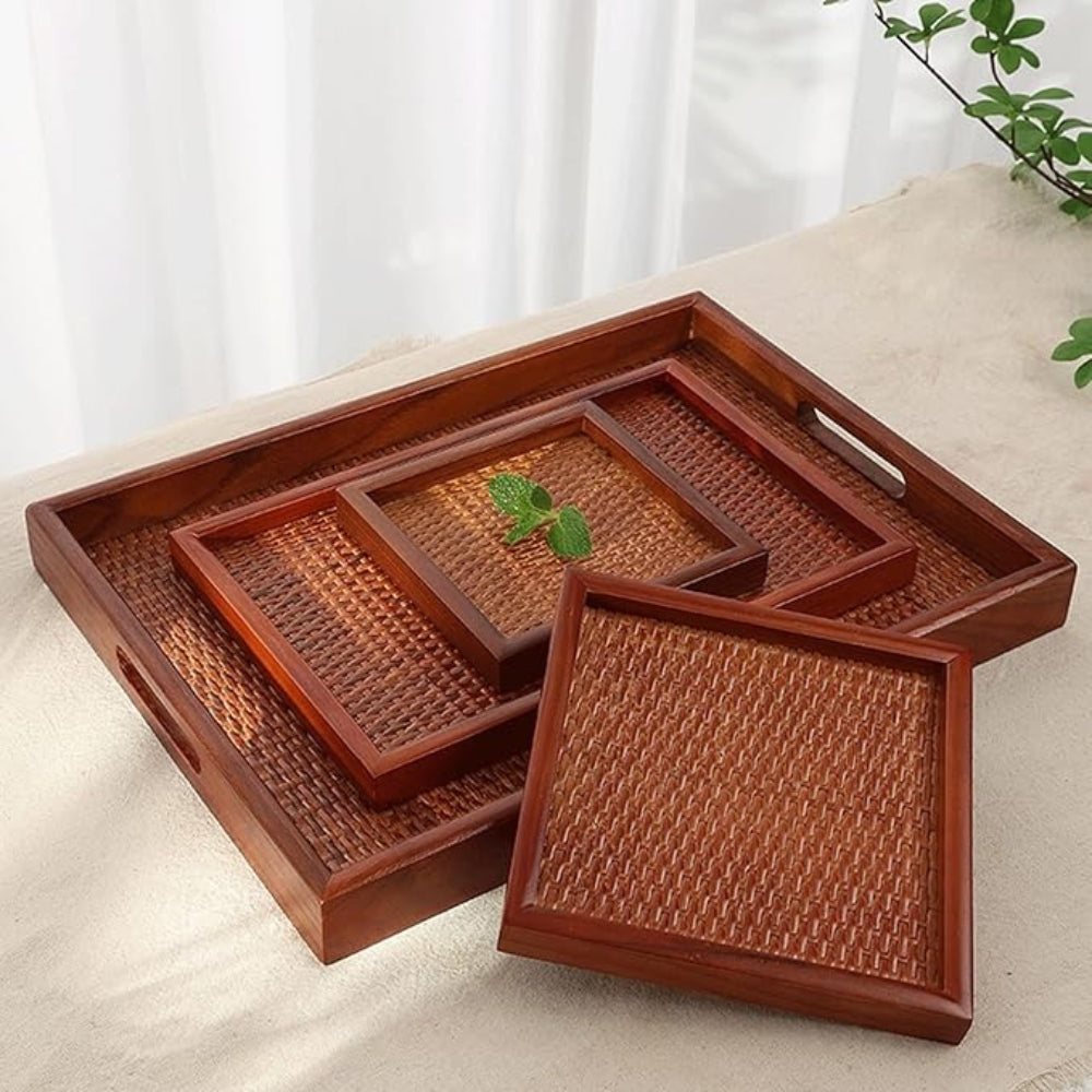 Holztablett für Tee mit Rattanmuster