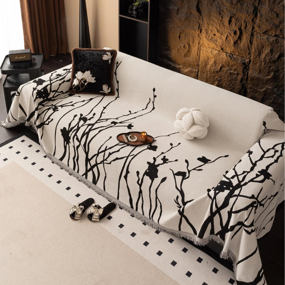 Sofaüberwurf aus Chenille mit Astsilhouette