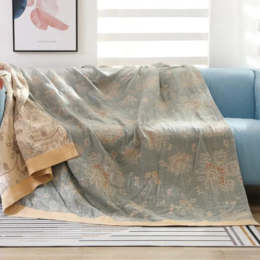 Fünflagige Baumwollmusselindecke mit floralem Jacquard