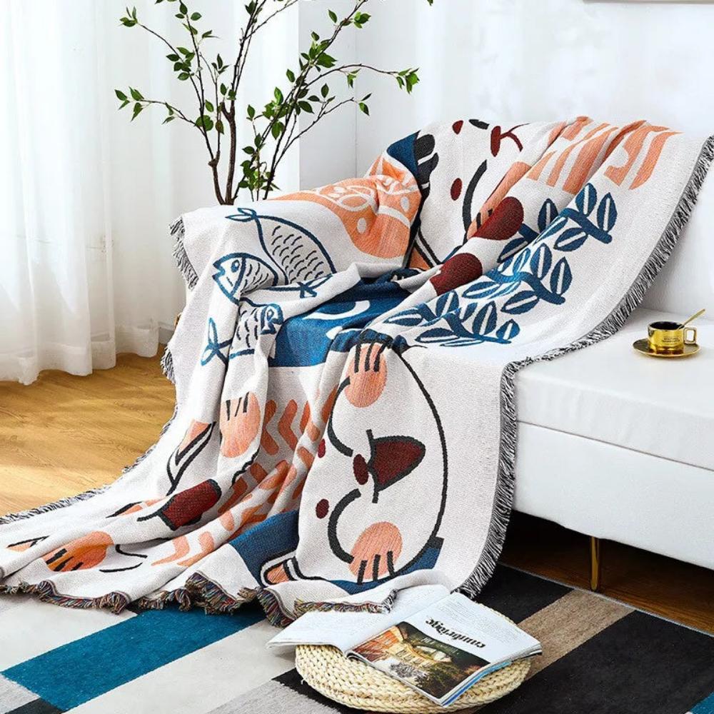 Jacquard-Sofadecke aus Baumwoll-Leinen mit Quasten