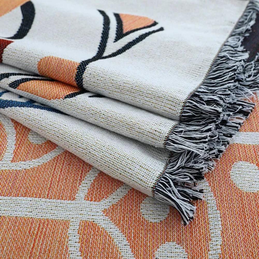 Jacquard-Sofadecke aus Baumwoll-Leinen mit Quasten