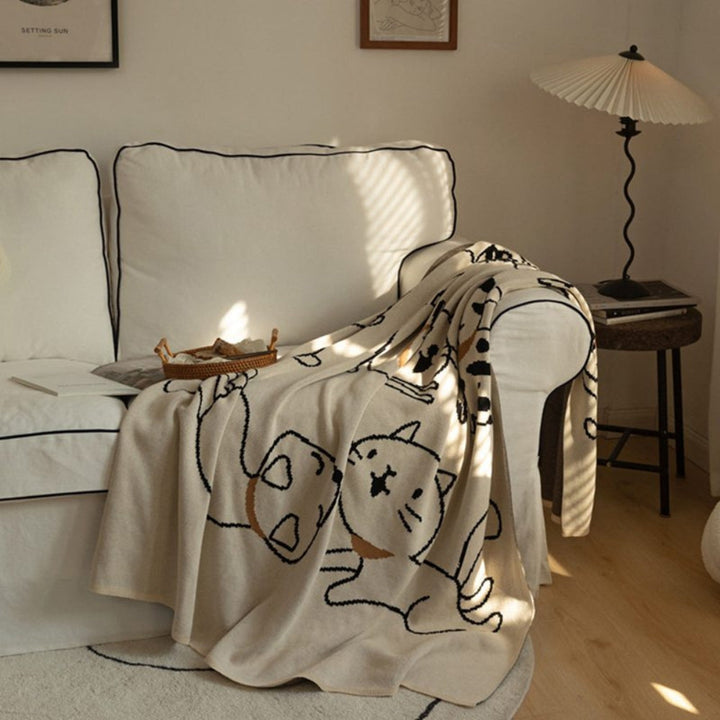 Jacquard-Baumwolldecke mit Katzenmuster 130 x 170 cm