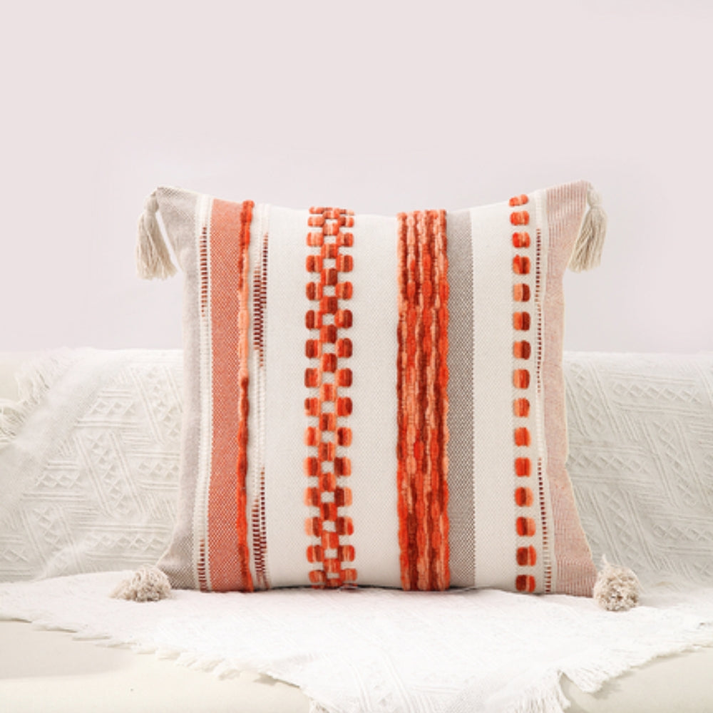Boho-Kissenhülle mit Streifen, Wende-Design und Quasten