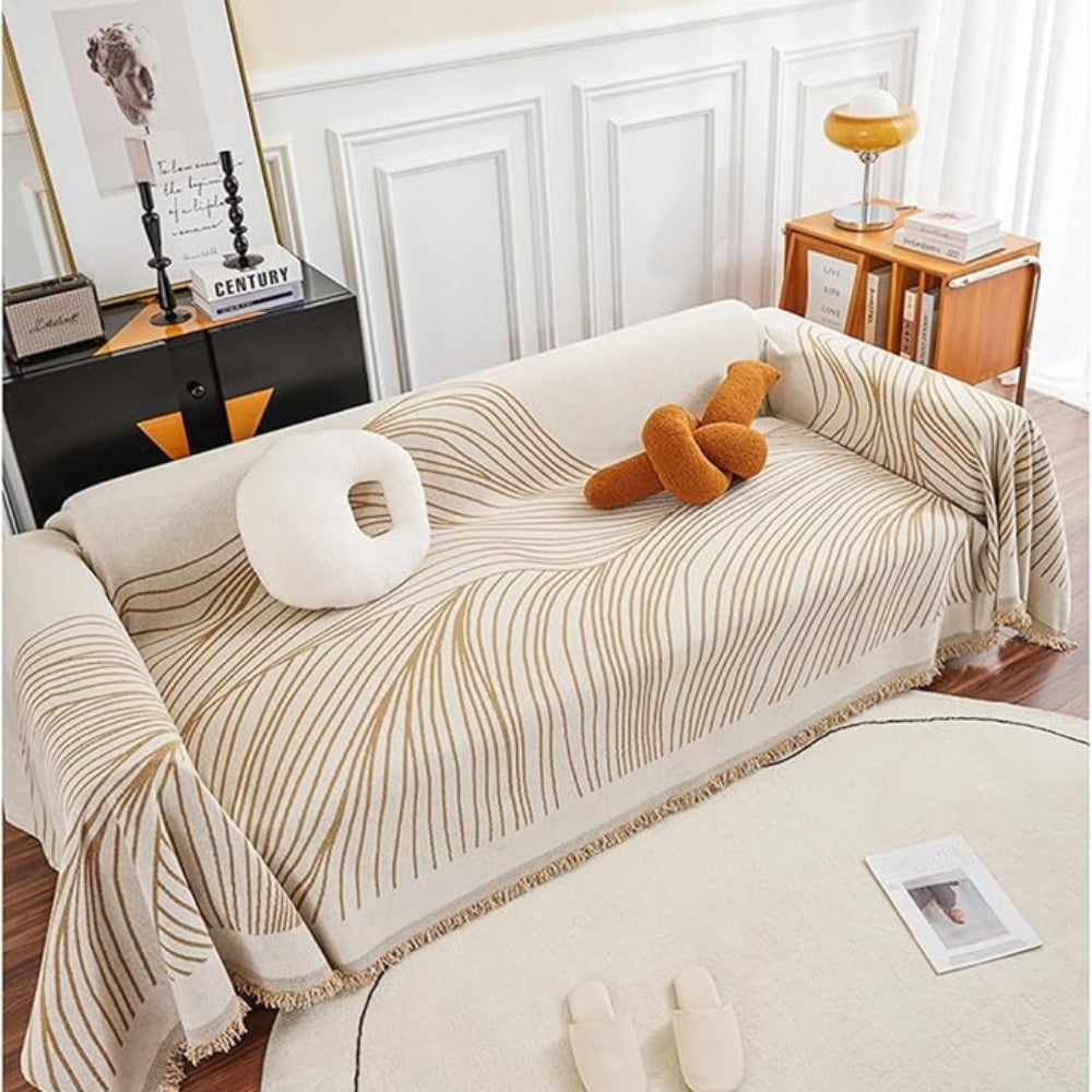 Chenille-Sofawurf mit Wellen und Quasten