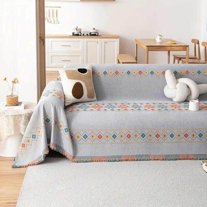 Boho-Sofaüberwurf aus Chenille mit Fransen