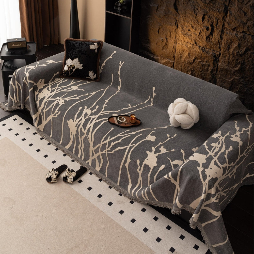 Sofaüberwurf aus Chenille mit Astsilhouette