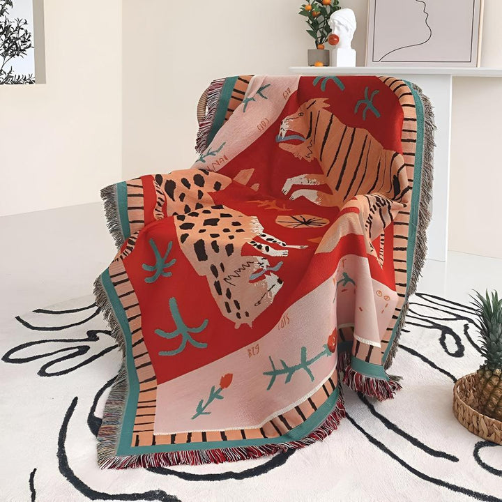 Wendbare Leopardendecke mit Quasten 130 x 160 cm