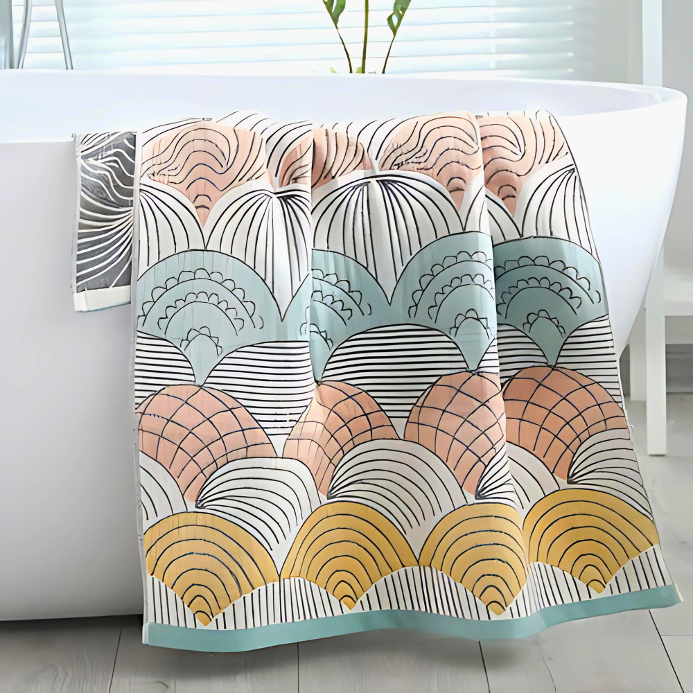 Badetuch aus Baumwolle mit gewebtem Muschelmotiv 70 x 140 cm