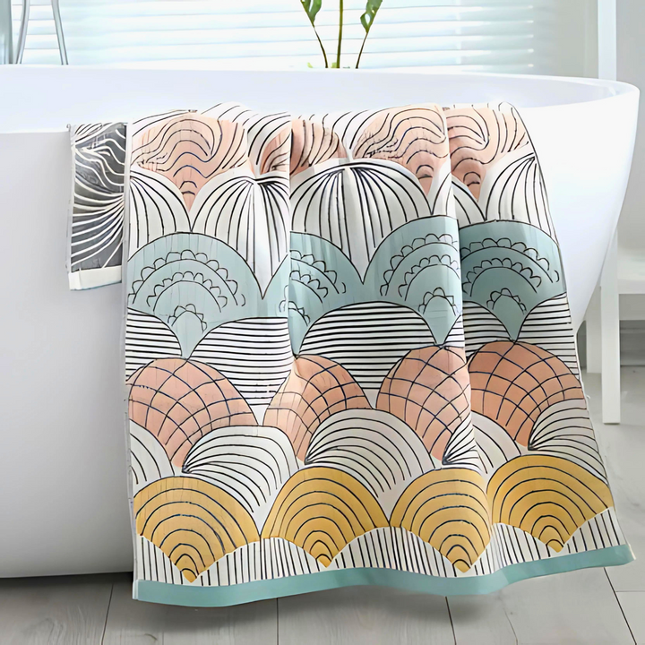 Badetuch aus Baumwolle mit gewebtem Muschelmotiv 70 x 140 cm