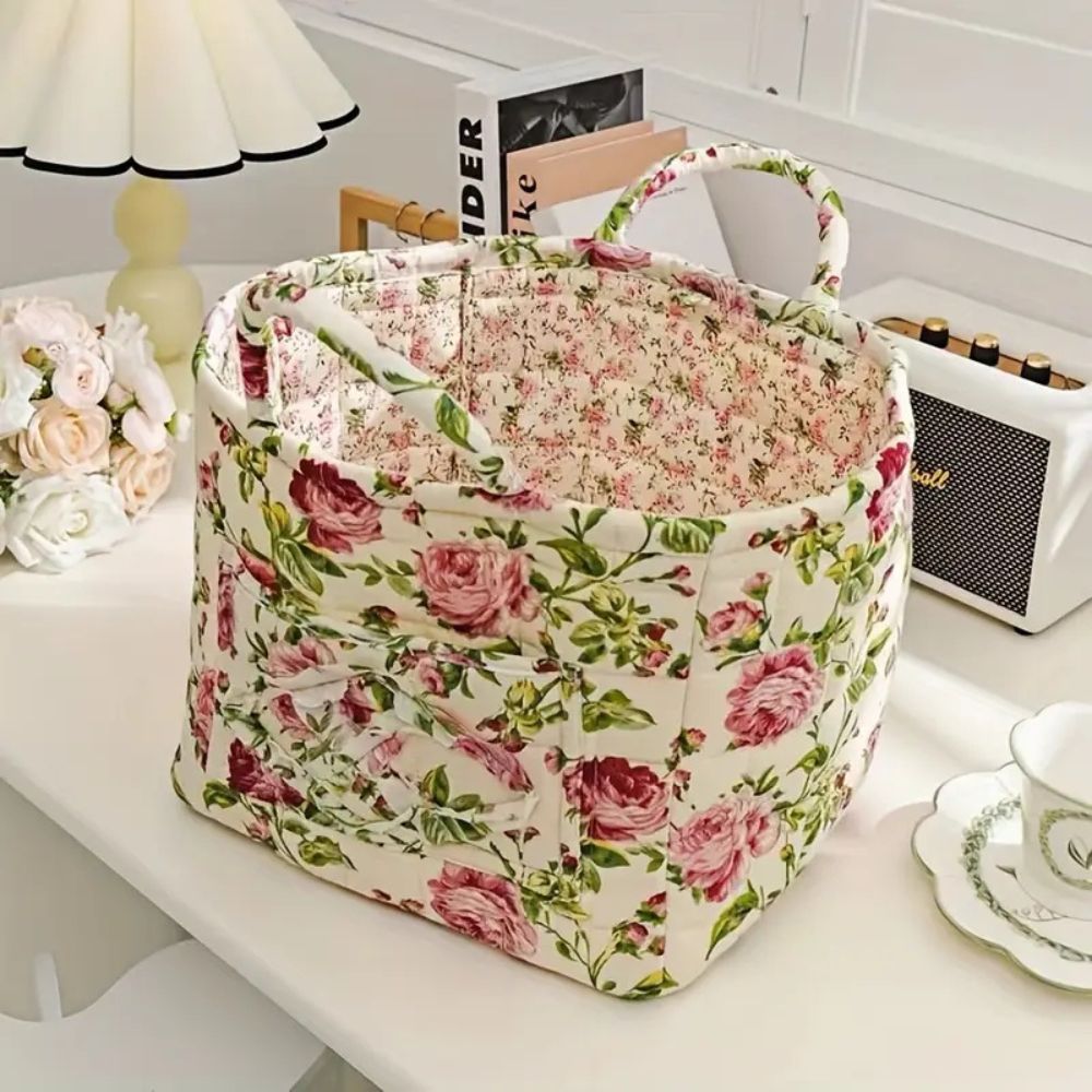 Aufbewahrungskorb aus Stoff mit Blumenmuster 33 x 27 cm