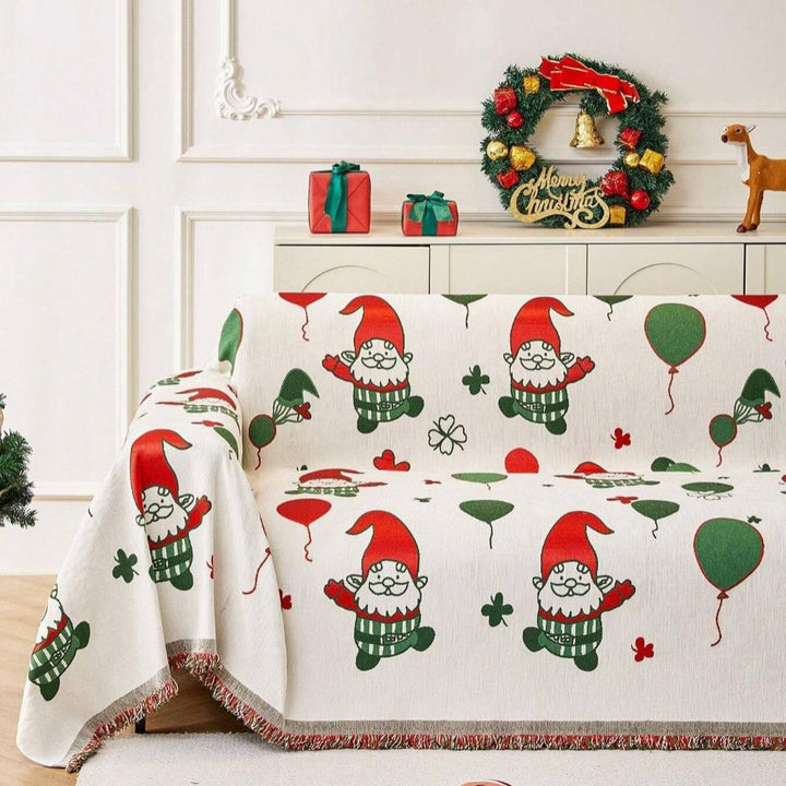 Gesteppter Sofaüberwurf mit Weihnachtswichteln