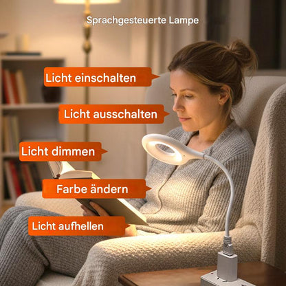 Sprachgesteuerte USB LED Lampe – High-Tech Schreibtischlampe mit Ringlicht & flexiblem Arm