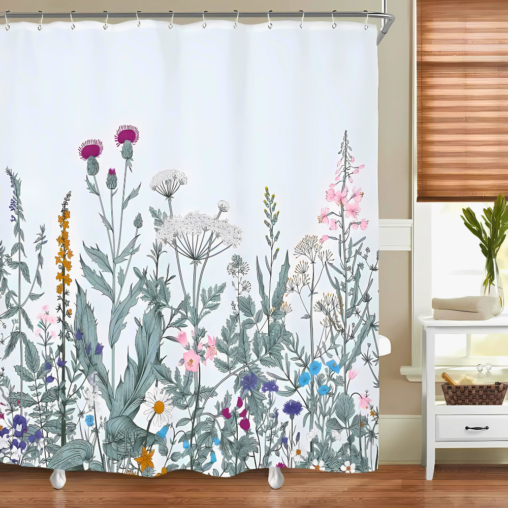 Duschvorhang mit Pflanzenmotiv im Landhausstil – 180 x 180 cm