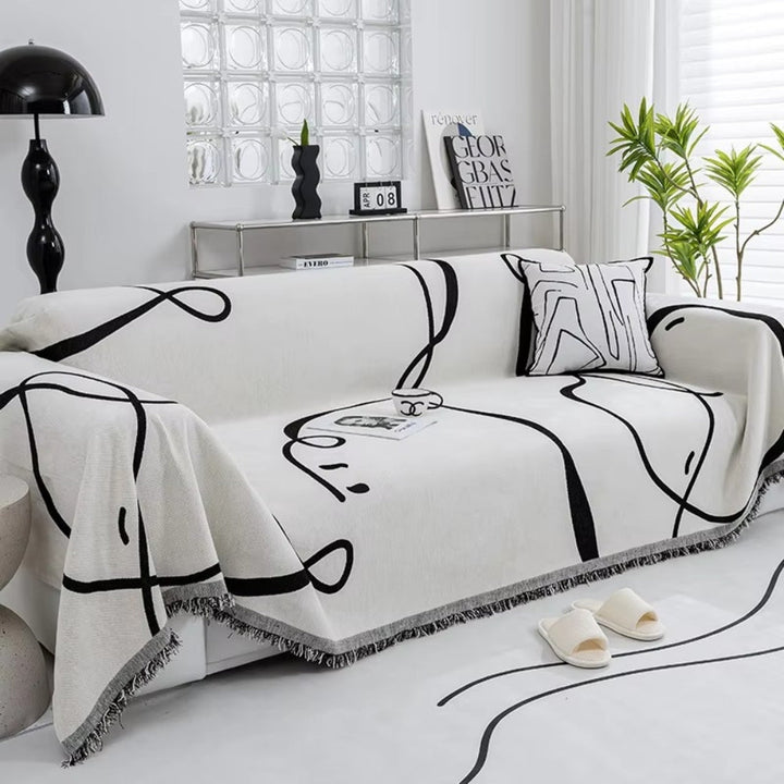 Chenille-Sofawurf mit Linienmuster, beidseitig verwendbar