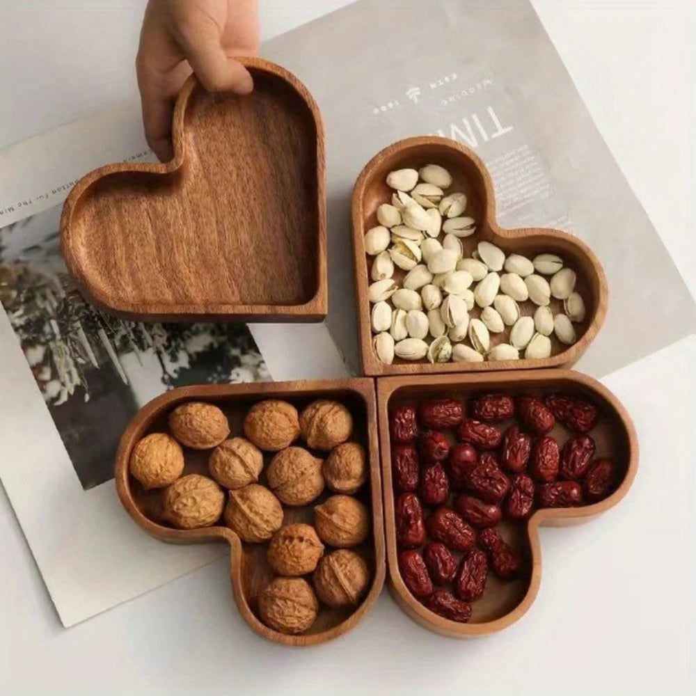 Snackschälchen aus Walnussholz, Herzform, 4er-Set