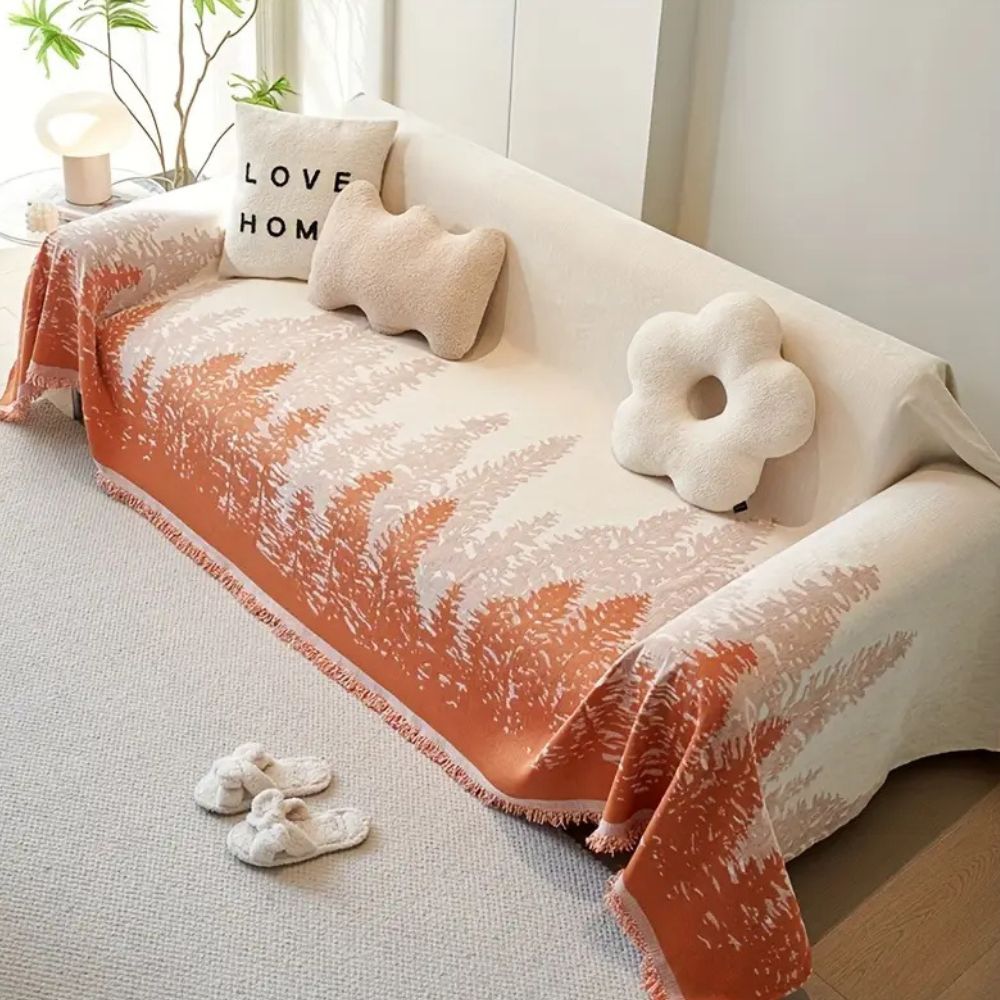 Sofaüberwurf aus Chenille mit schimmerndem Waldmotiv