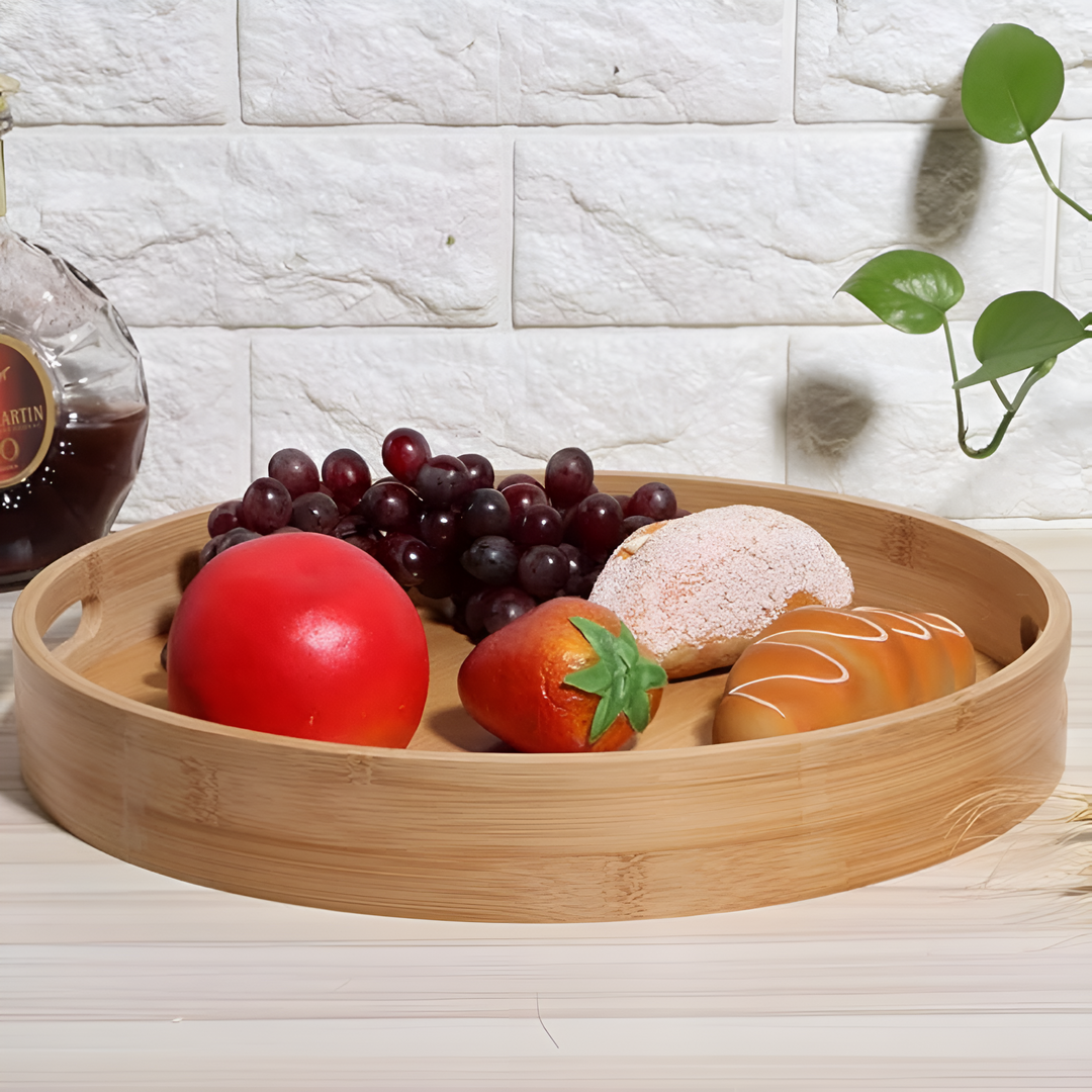 Rundes Bambustablett mit Griffen