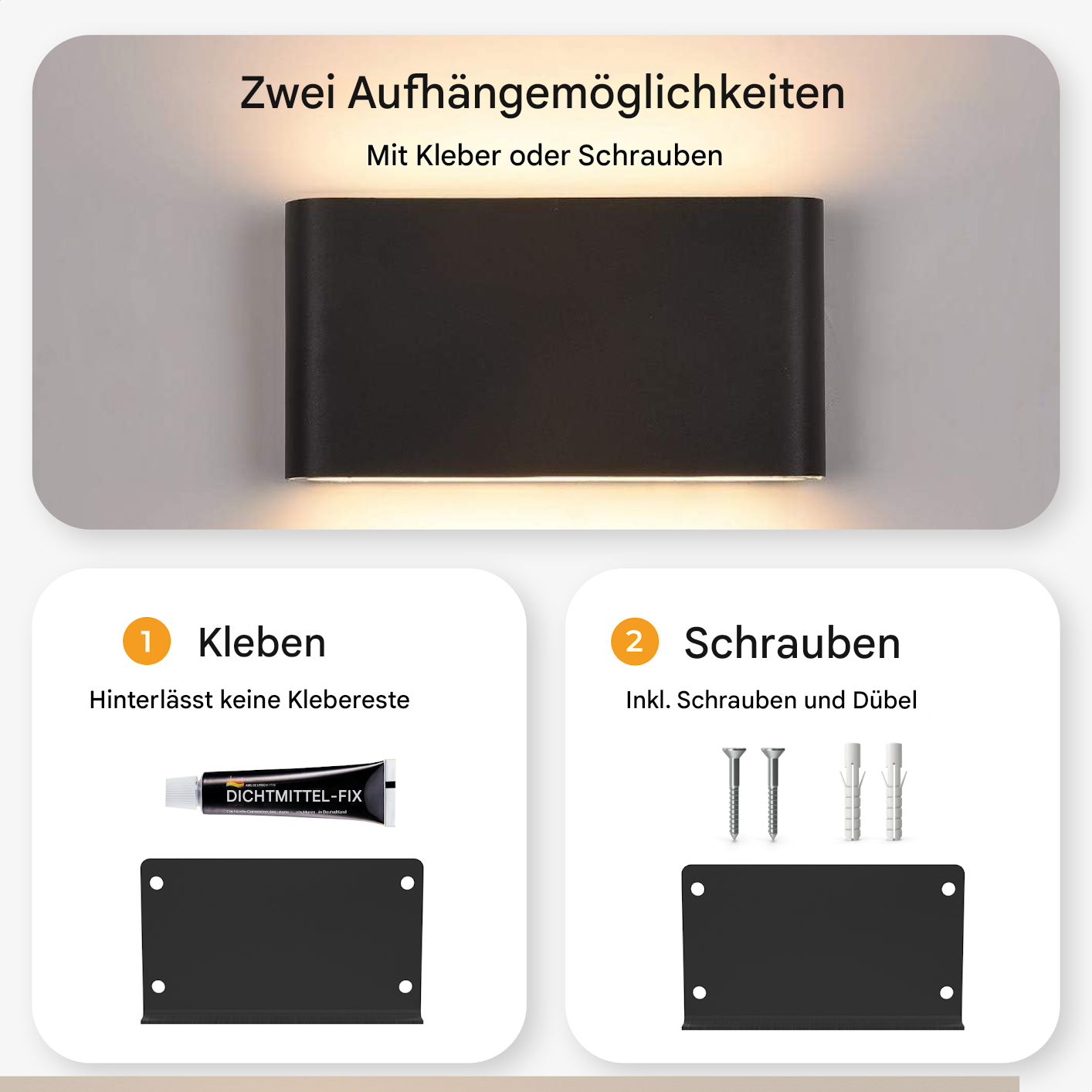 Kabellose LED Wandleuchte Innen – Dimmbar – Mit Fernbedienung – USB Aufladbar – 2700K Warmweiß – Schwarz Aluminium