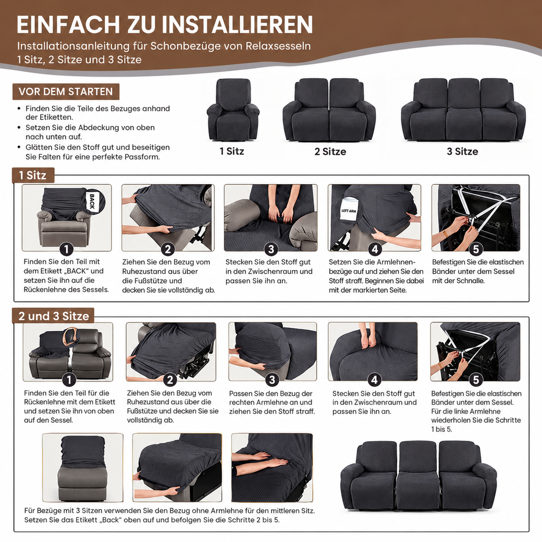 Elastischer Chenille-Bezug für Relaxsofas mit Fischgrätmuster