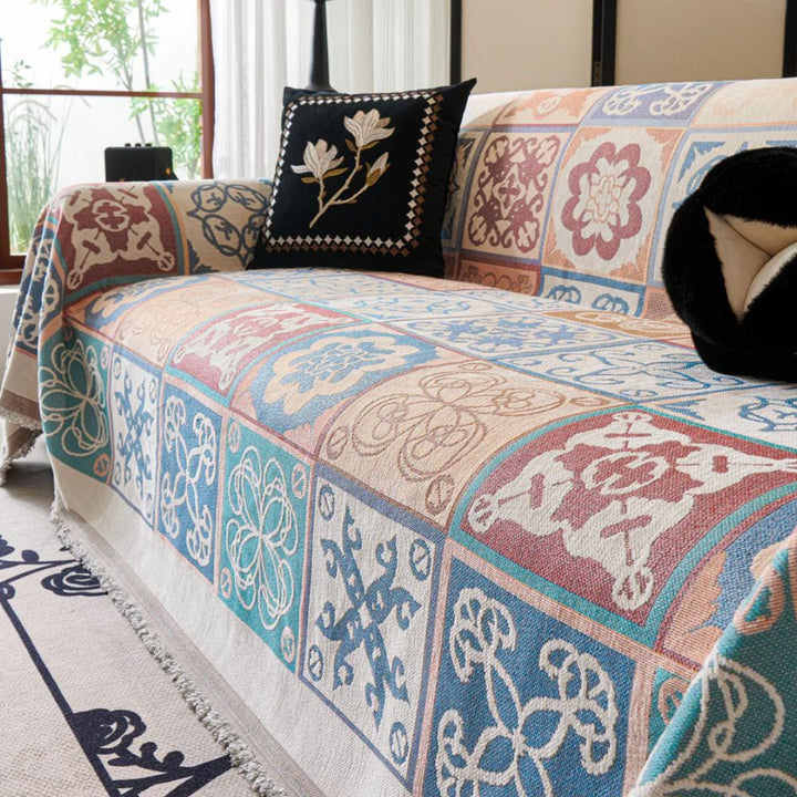 Chenille-Sofaüberwurf, Fliesenmosaik