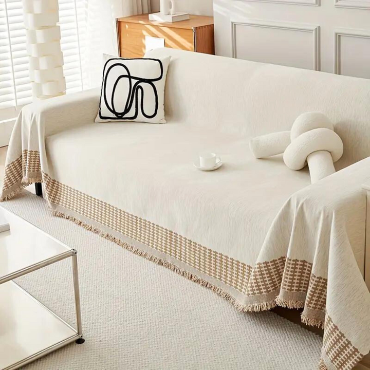 Rustikale Jacquard-Chenille-Sofadecke mit Quasten