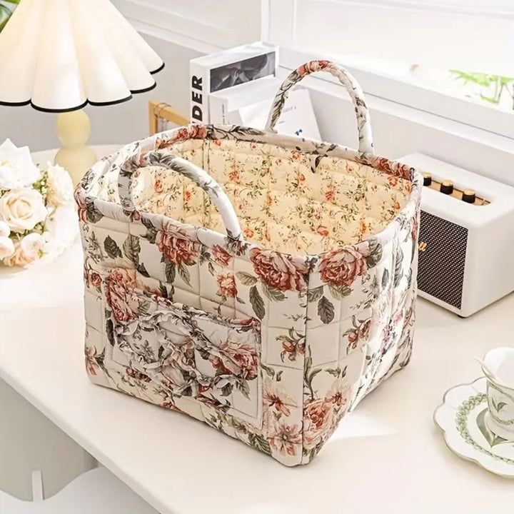 Aufbewahrungskorb aus Stoff mit Blumenmuster 33 x 27 cm
