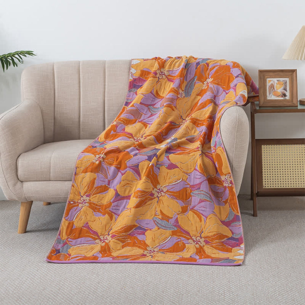 Badehandtuch aus Baumwollmusselin mit Blumenmuster 90 x 160 cm