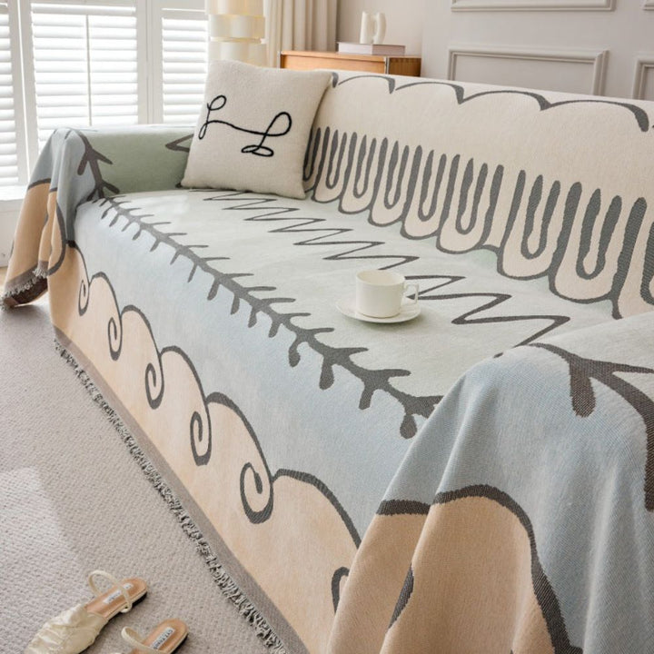 Wendbare Chenille-Sofadecke mit Rankenmuster