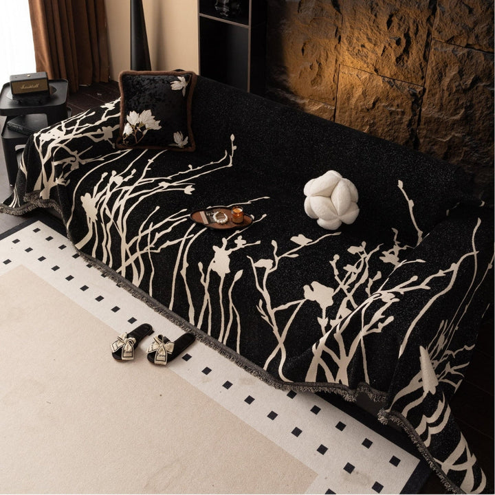 Sofaüberwurf aus Chenille mit Astsilhouette