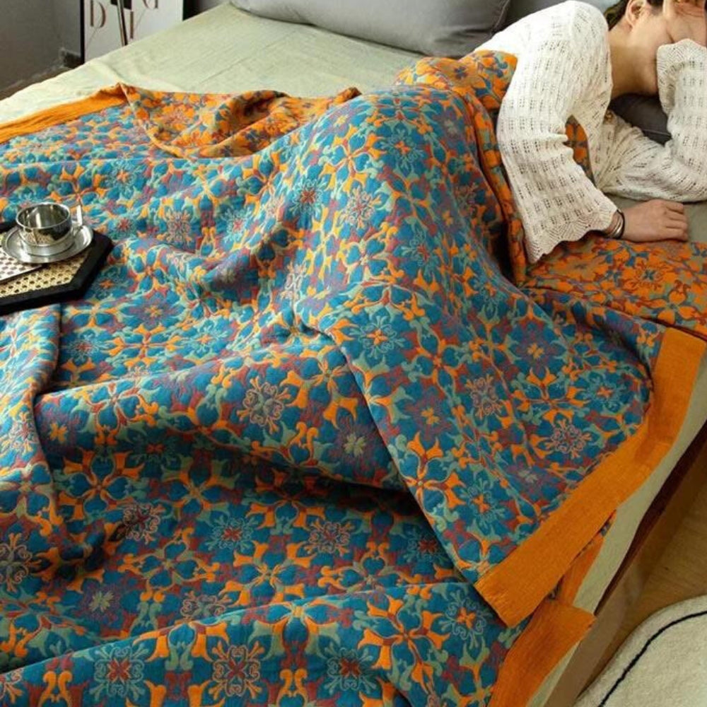 Sechslagige Baumwoll-Tagesdecke mit Zitrusmotiv, mit oder ohne Kissenbezüge