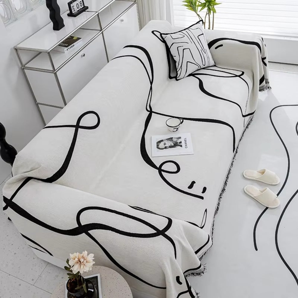Chenille-Sofawurf mit Linienmuster, beidseitig verwendbar
