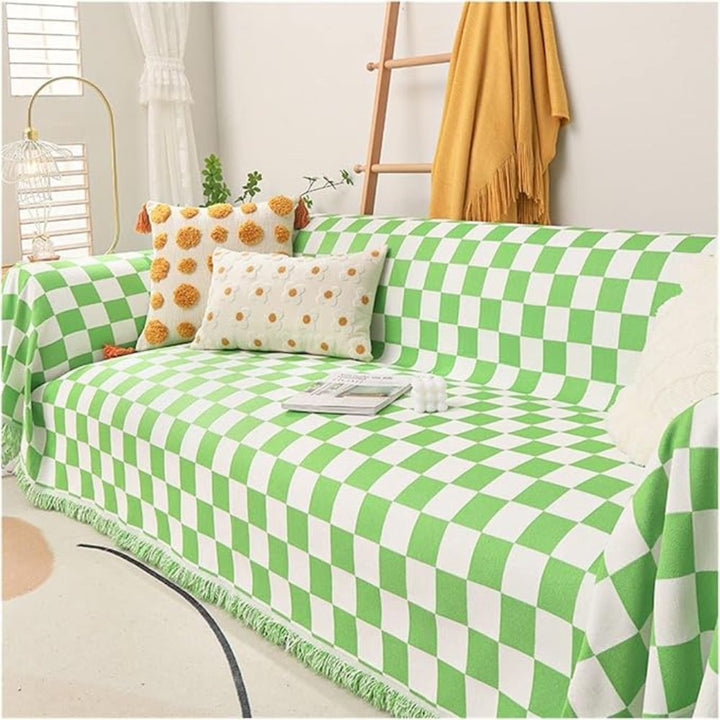 Sofaüberwurf aus Chenille mit Schachbrettmuster