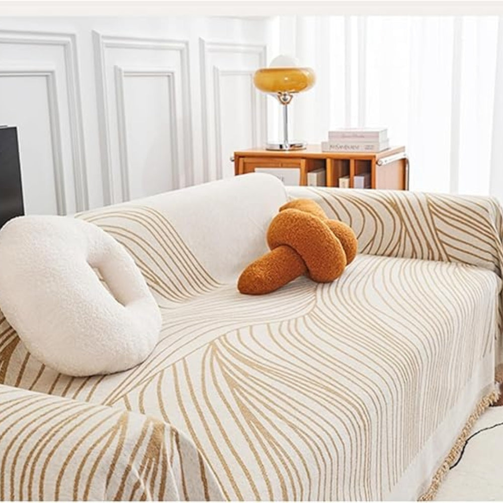 Chenille-Sofawurf mit Wellen und Quasten