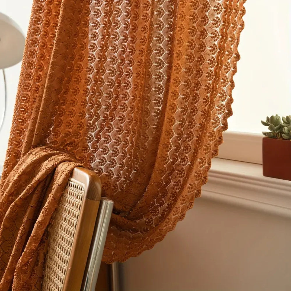 Boho-Vorhang mit Häkeloptik, halbtransparent