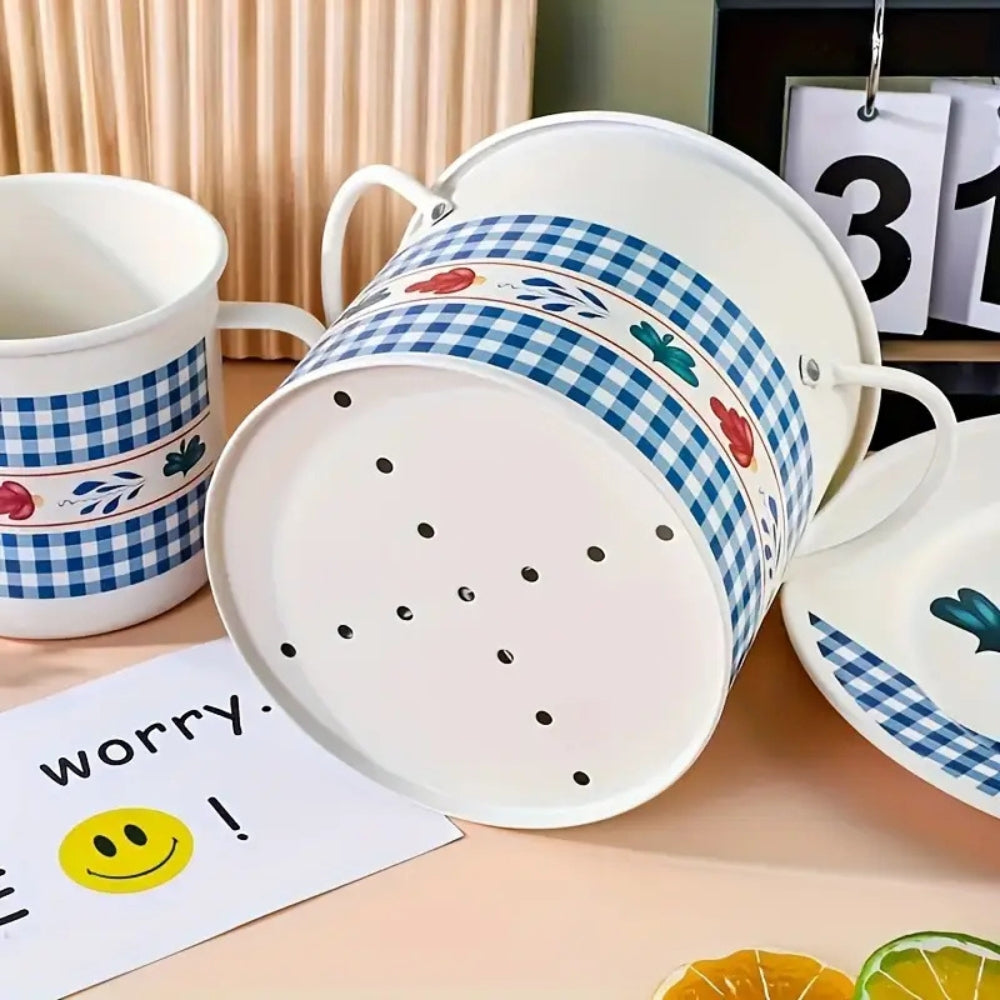 Besteckkorb mit Trennfachdeckel, Retro-Muster