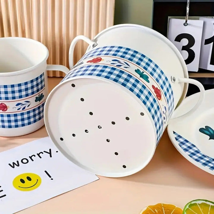 Besteckkorb mit Trennfachdeckel, Retro-Muster
