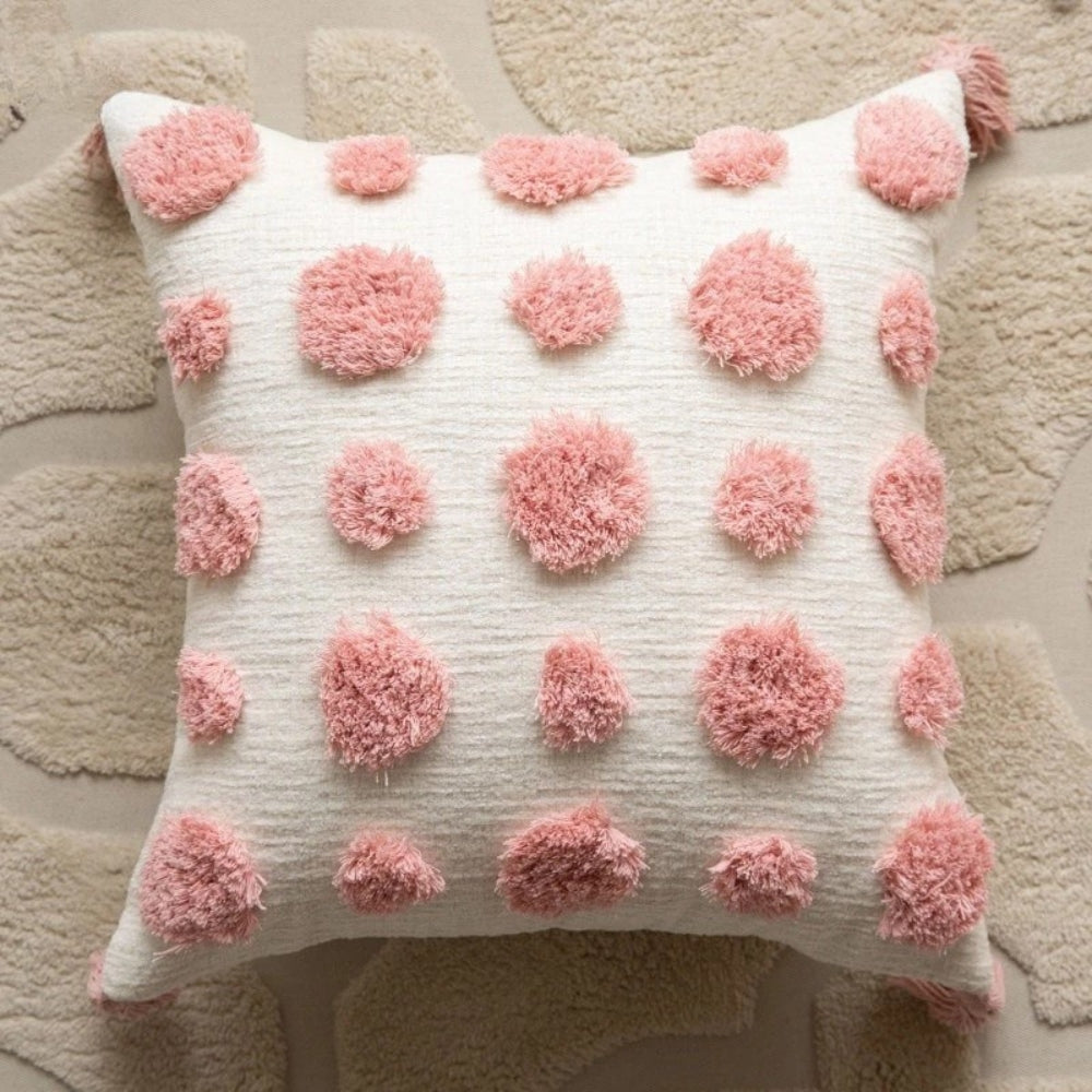 Chenille-Kissenhülle mit Blumen, Kirschen und Quasten