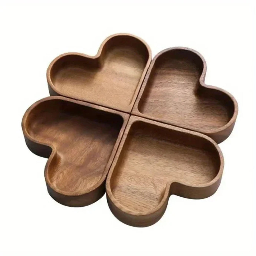 Snackschälchen aus Walnussholz, Herzform, 4er-Set