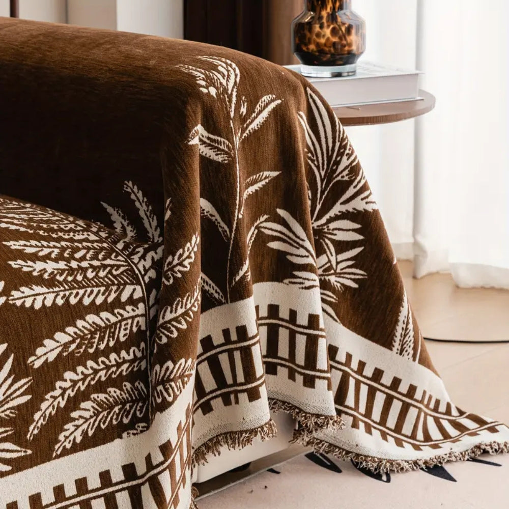 Sofaüberwurf aus Chenille mit botanischem Blumenmuster